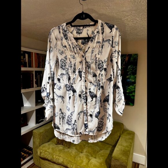 ANTHROPOLOGIE - XL - Maeve Fauna Animal Print Long Sleeve Tunic - Picture 4 of 6